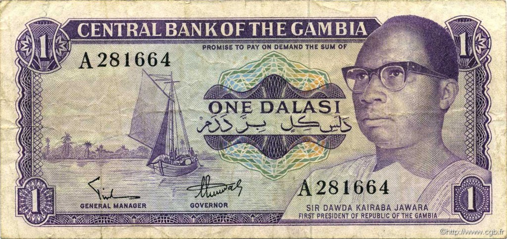 1 Dalasi GAMBIA  1971 P.04a BC+
