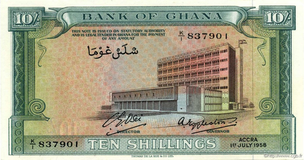 10 Shillings GHANA  1958 P.01a UNC