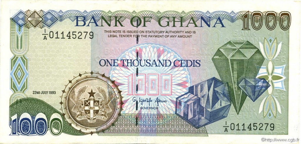 1000 Cedis GHANA  1993 P.29b EBC+