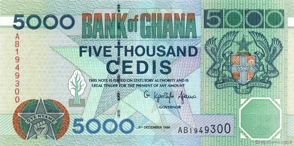 5000 Cedis GHANA  1996 P.34a UNC