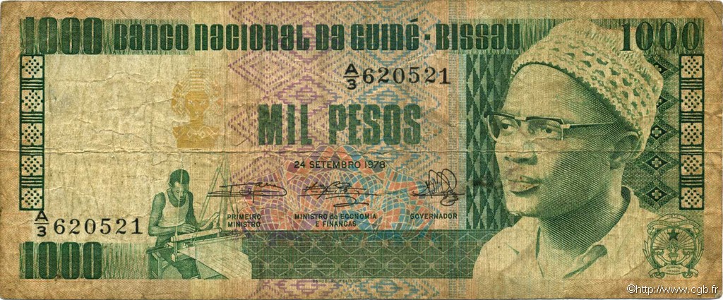 1000 Pesos GUINEA-BISSAU  1978 P.08b q.MB
