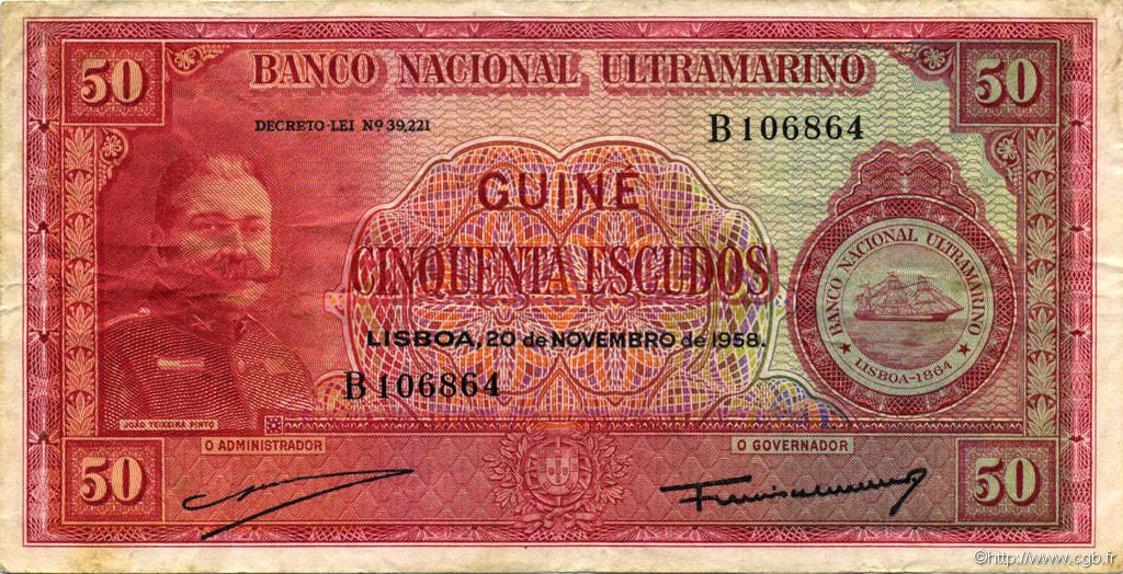 50 Escudos PORTUGUESE GUINEA  1958 P.037a VF