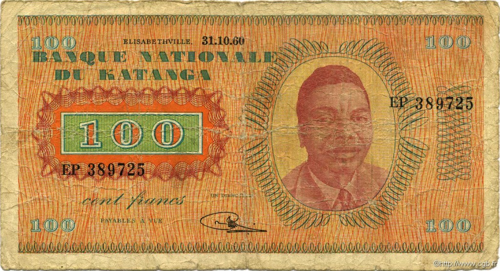 100 Francs KATANGA  1960 P.08a G