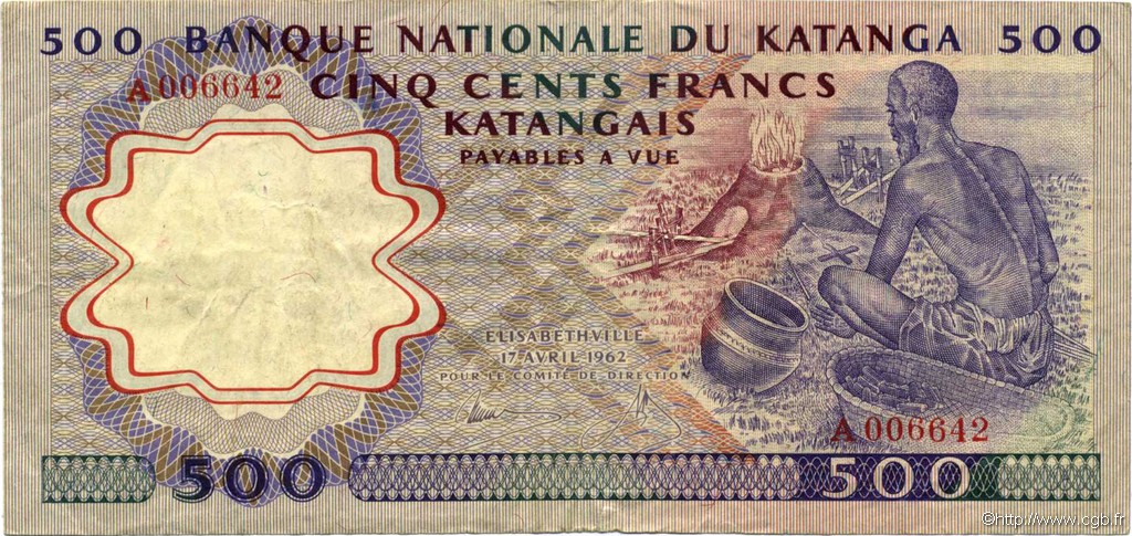 500 Francs KATANGA  1962 P.13a BB