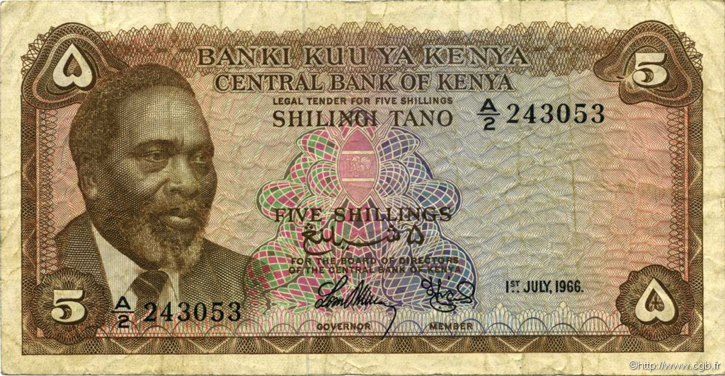 5 Shillings KENYA  1966 P.01a MB