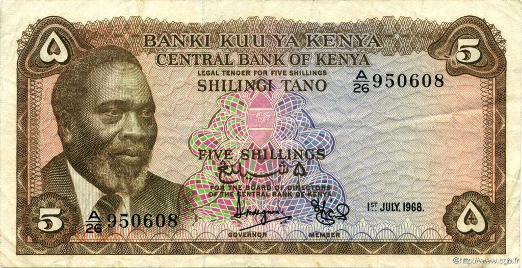 5 Shillings KENYA  1968 P.01c VF