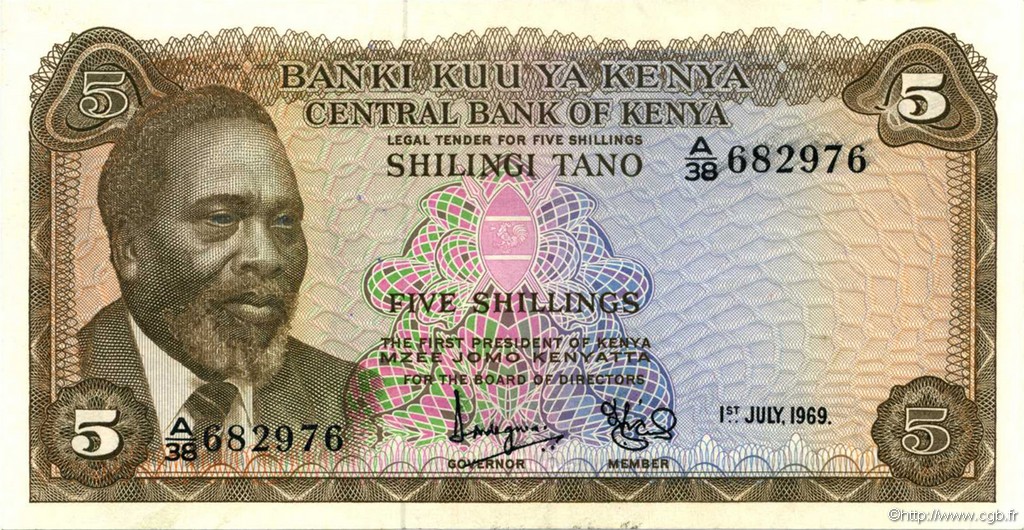 5 Shillings KENYA  1969 P.06a AU