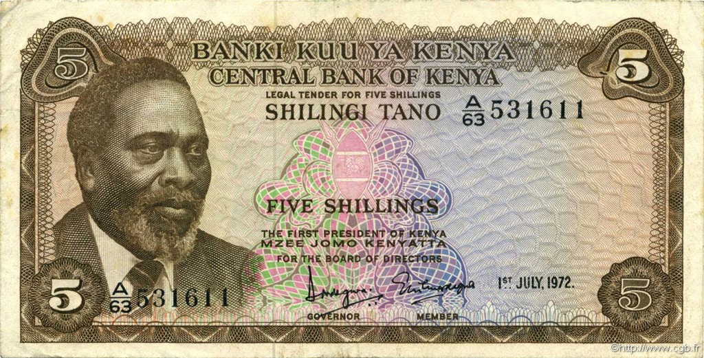 5 Shillings KENYA  1972 P.06c VF+