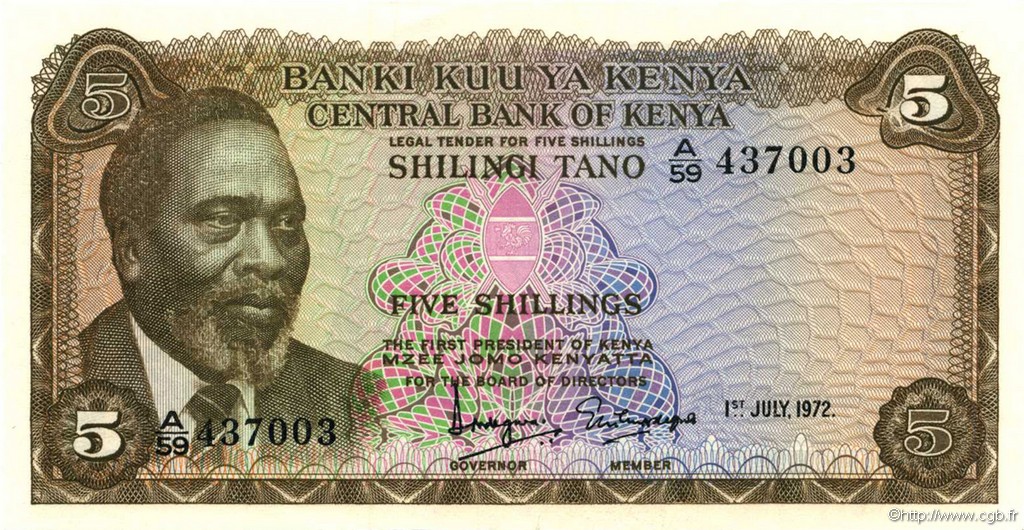 5 Shillings KENIA  1972 P.06c fST+