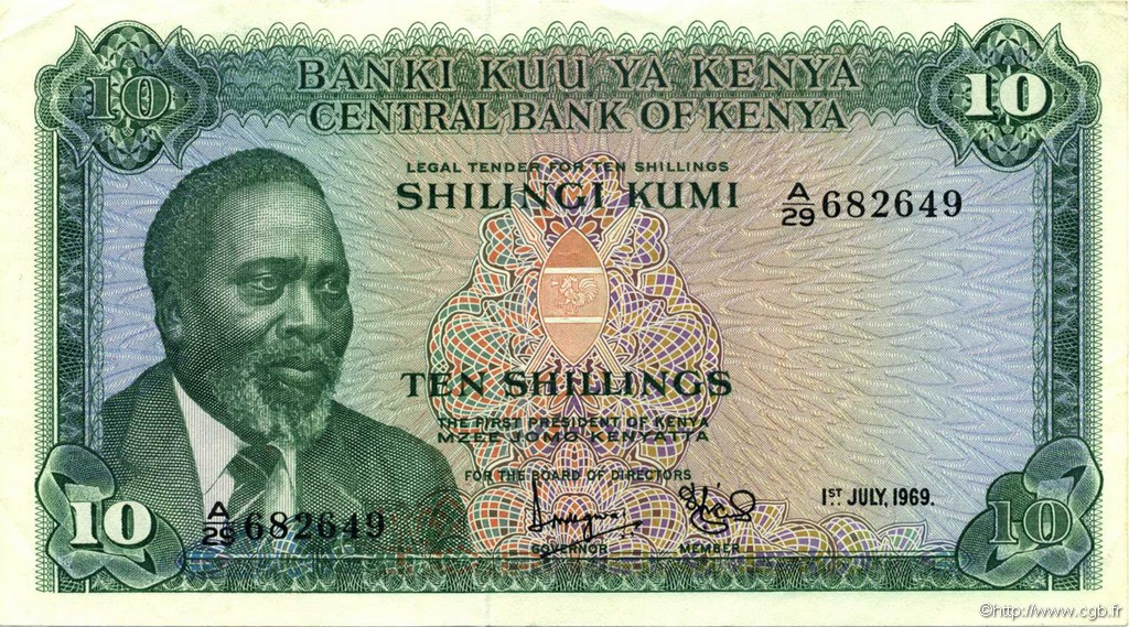 10 Shillings KENYA  1969 P.07a XF