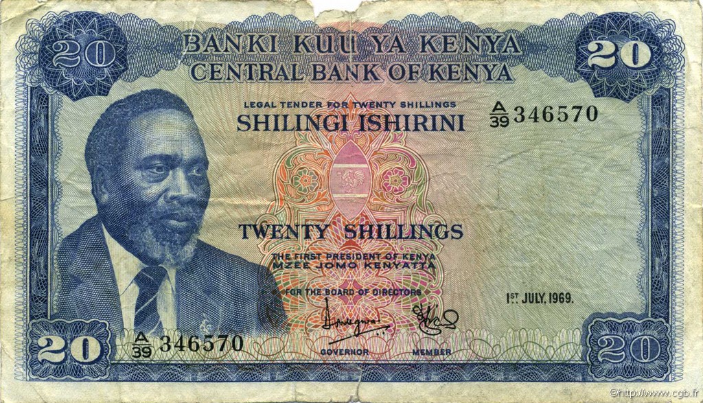 20 Shillings KENYA  1969 P.08a MB