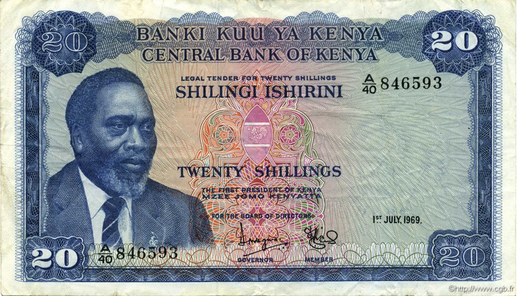 20 Shillings KENYA  1969 P.08a VF