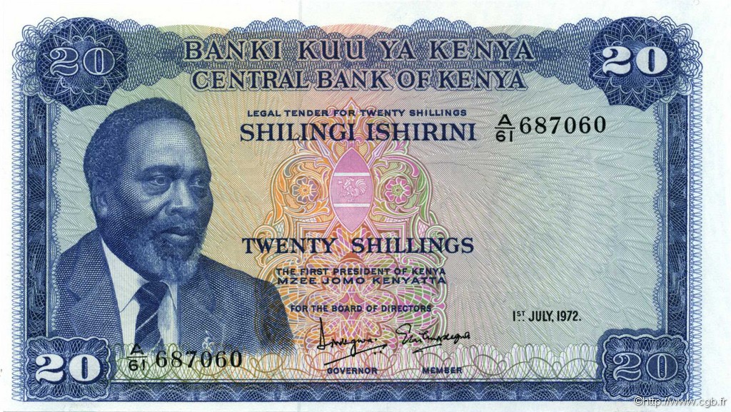 20 Shillings KENYA  1972 P.08c UNC-