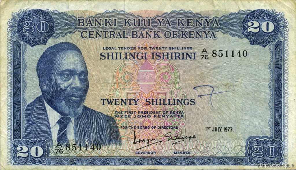 20 Shillings KENYA  1973 P.08d F+
