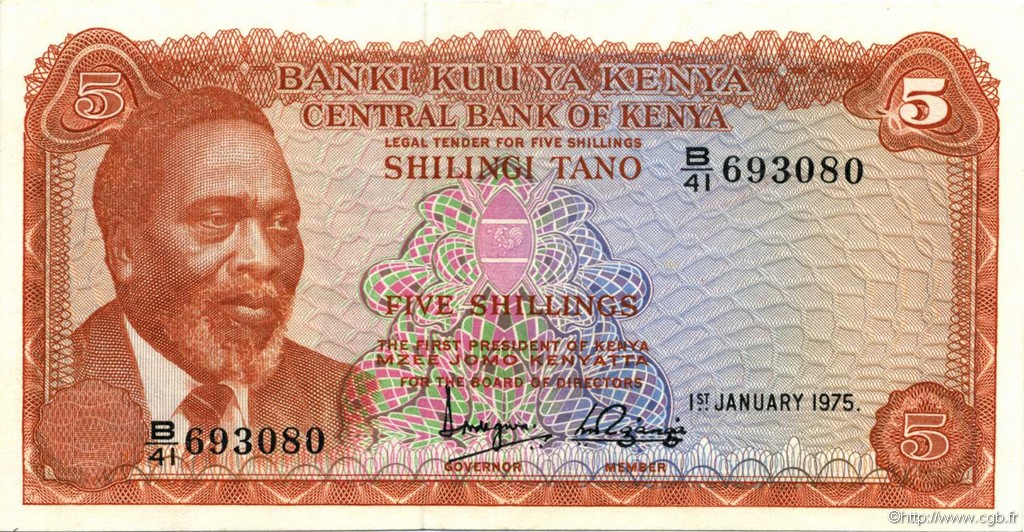 5 Shillings KENYA  1975 P.11b AU