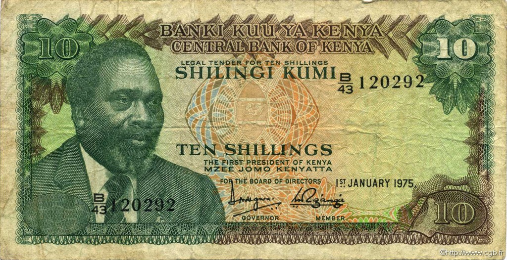 10 Shillings KENYA  1975 P.12a F