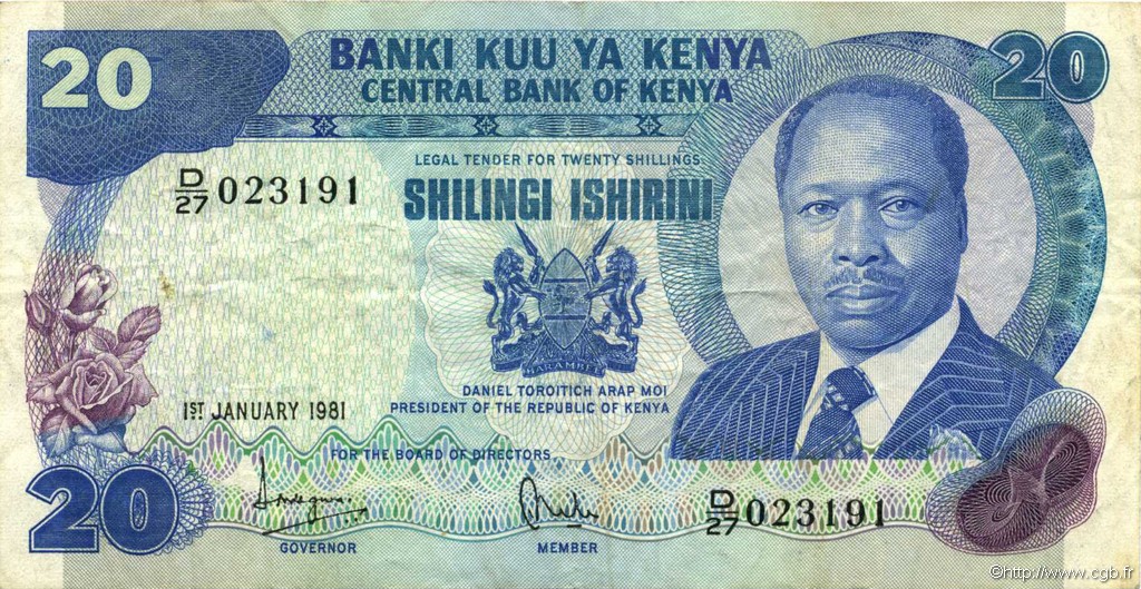 20 Shillings KENYA  1981 P.21a VF