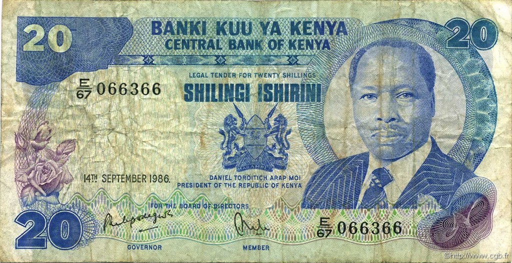 20 Shillings KENYA  1986 P.21e F