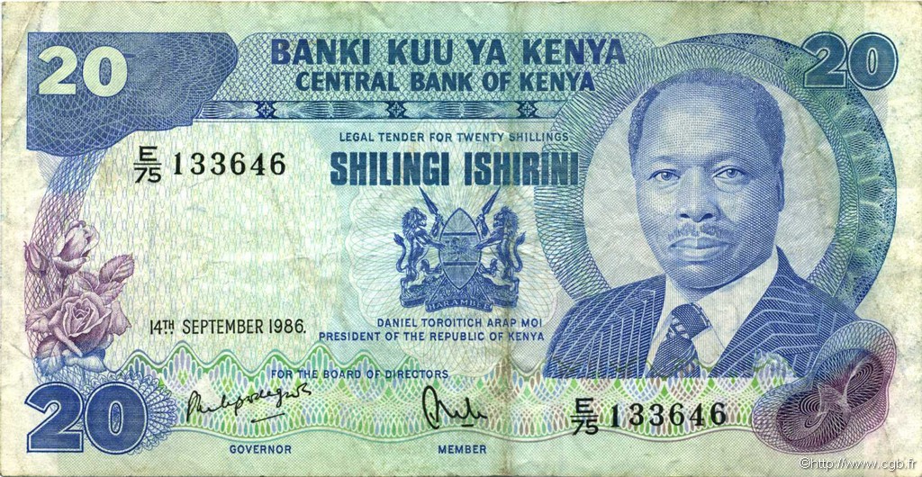20 Shillings KENYA  1986 P.21e VF