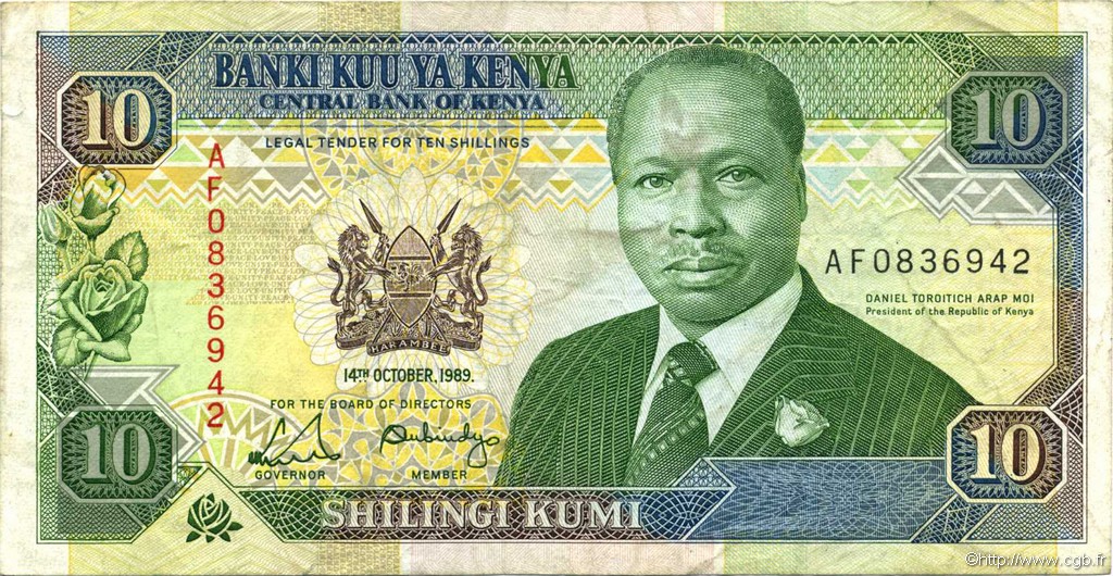 10 Shillings KENYA  1989 P.24a F