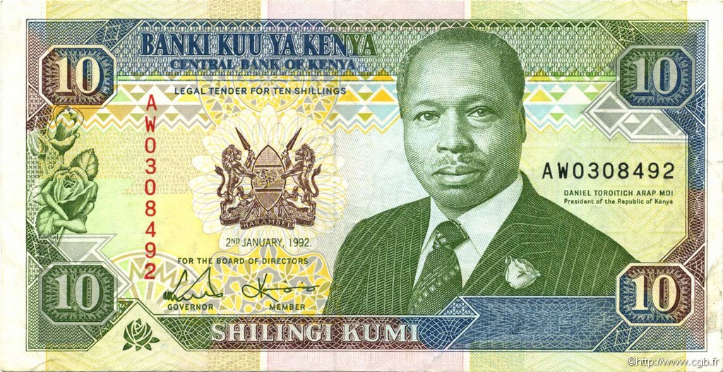 10 Shillings KENYA  1992 P.24d XF