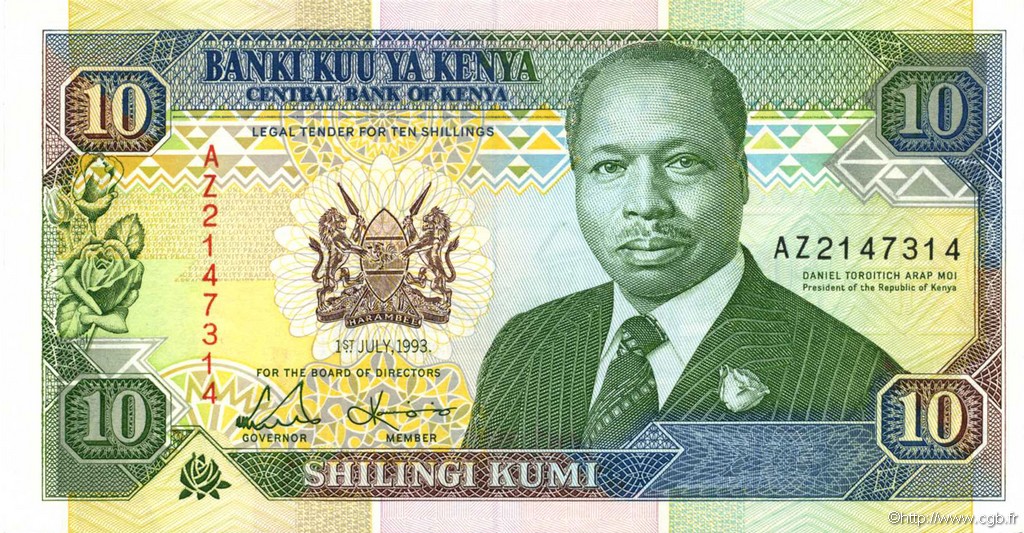 10 Shillings KENYA  1993 P.24e XF