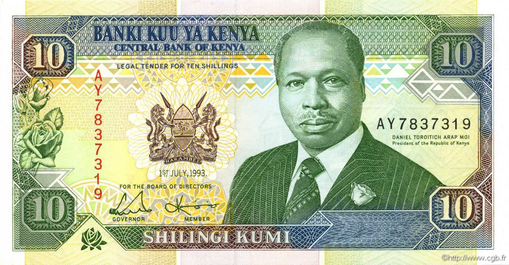 10 Shillings KENYA  1993 P.24e UNC