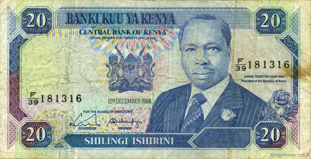 20 Shillings KENYA  1988 P.25a VF