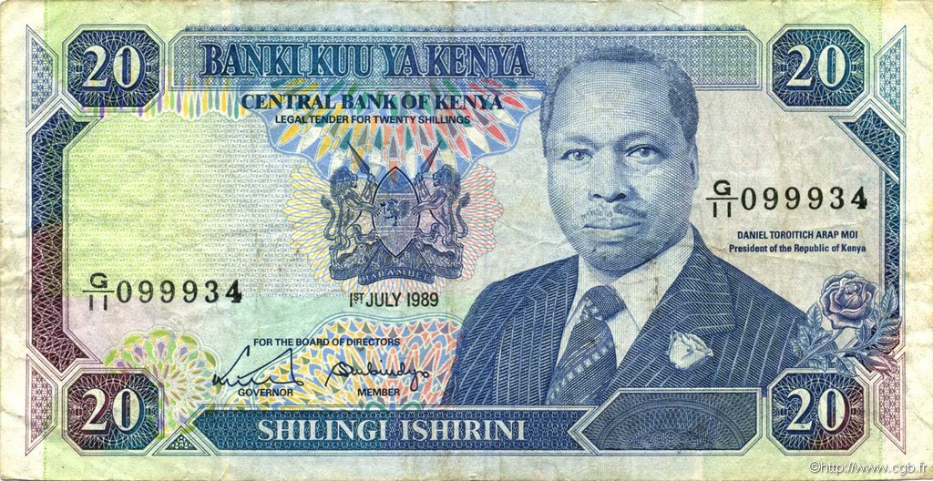 20 Shillings KENYA  1989 P.25b BB