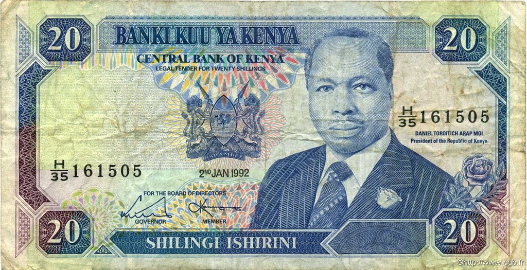 20 Shillings KENYA  1992 P.25e F