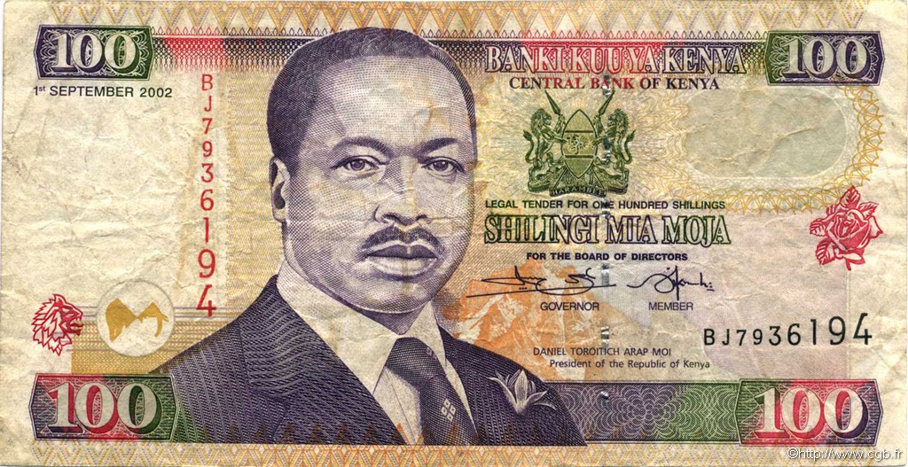 100 Shillings KENYA  2002 P.37g q.BB