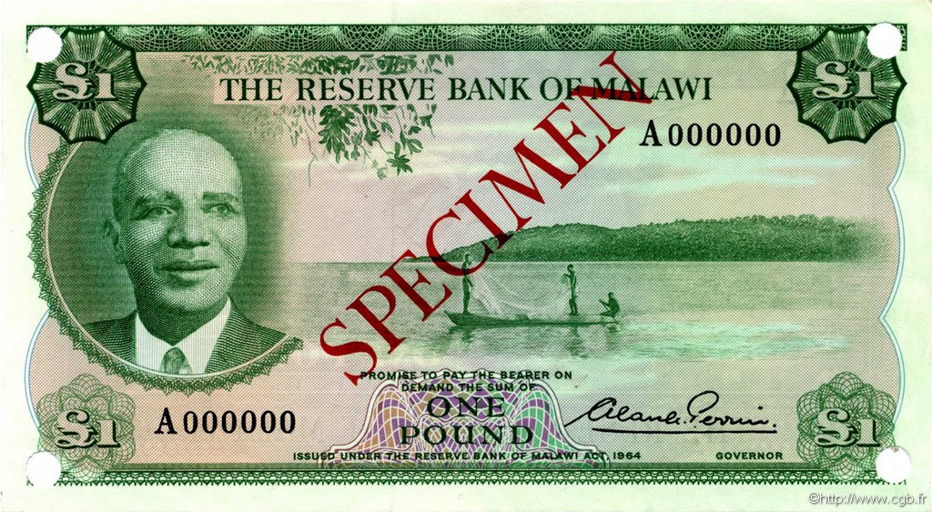 1 Pound Spécimen MALAWI  1964 P.03s FDC