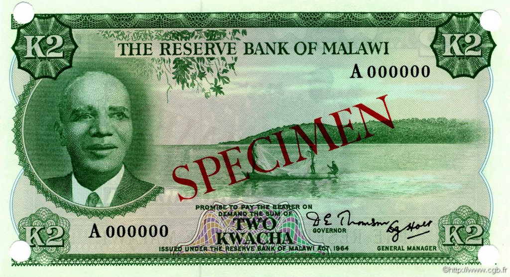 2 Kwacha Spécimen MALAWI  1971 P.07s FDC