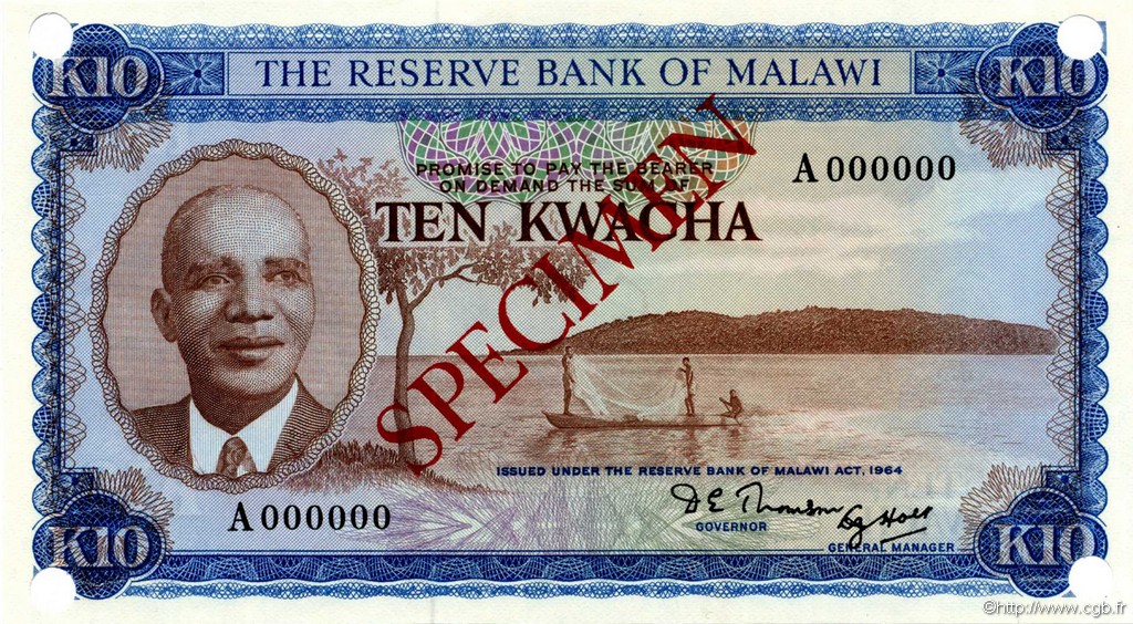 10 Kwacha Spécimen MALAWI  1971 P.08s UNC