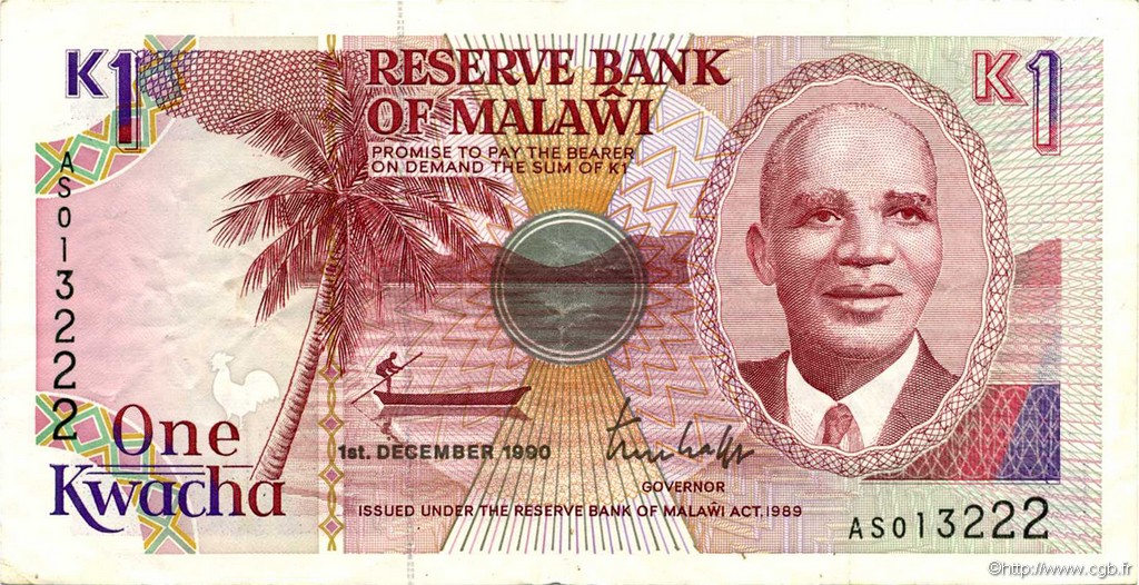 1 Kwacha MALAWI  1990 P.23a fVZ