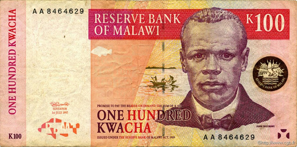 100 Kwacha MALAWI  1997 P.40 F+