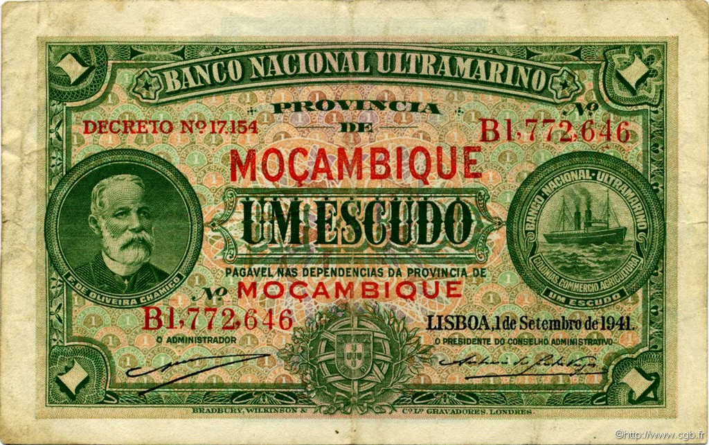 1 Escudo MOZAMBIQUE  1941 P.081 MBC