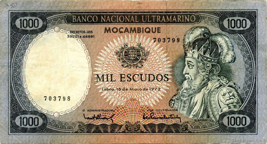 1000 Escudos MOZAMBIQUE  1972 P.112 MBC