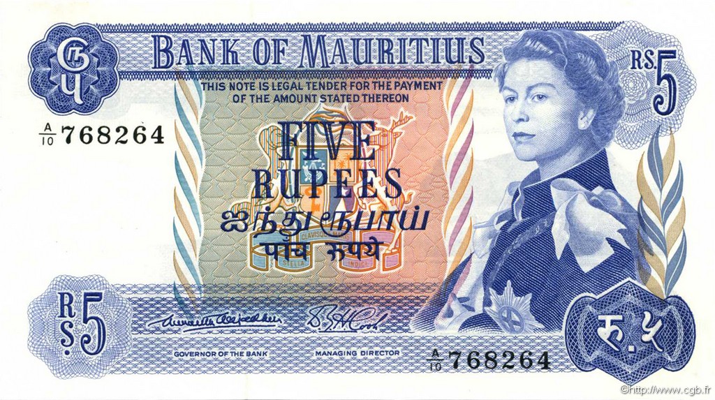 5 Rupees MAURITIUS  1967 P.30a SC
