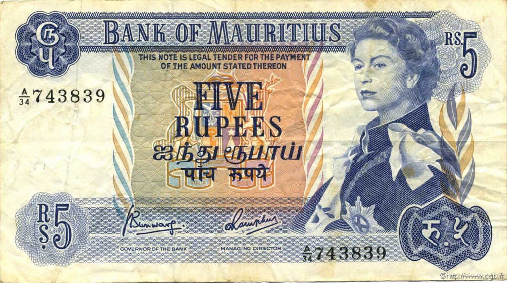 5 Rupees MAURITIUS  1967 P.30c SS