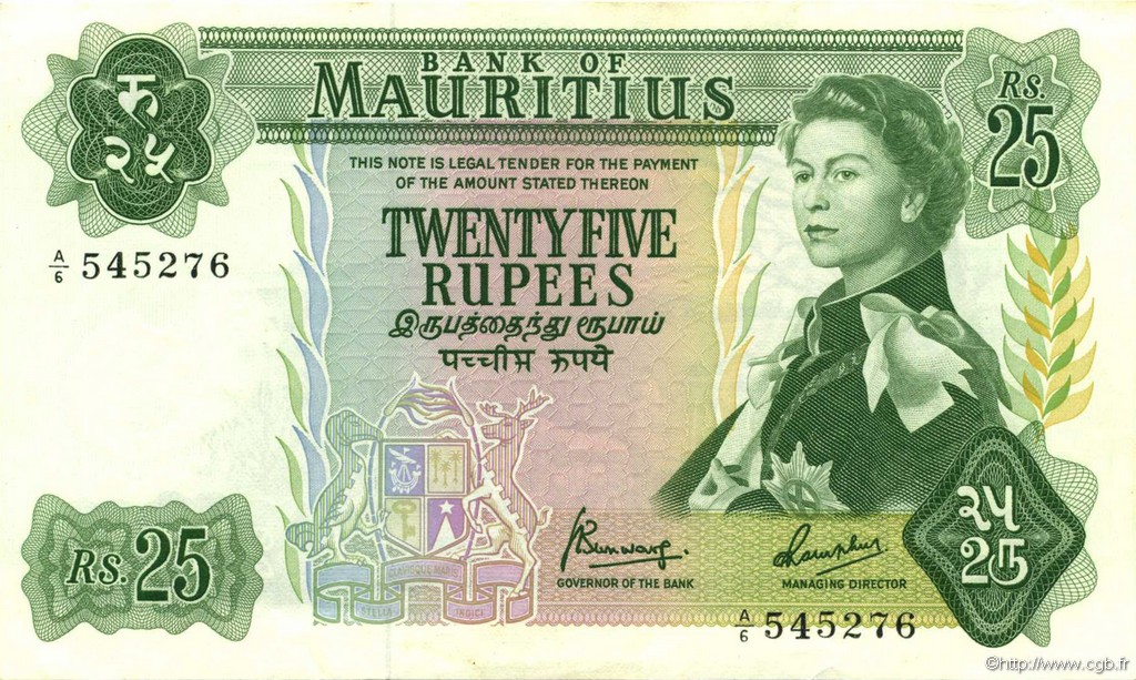 25 Rupees MAURITIUS  1967 P.32b fST+