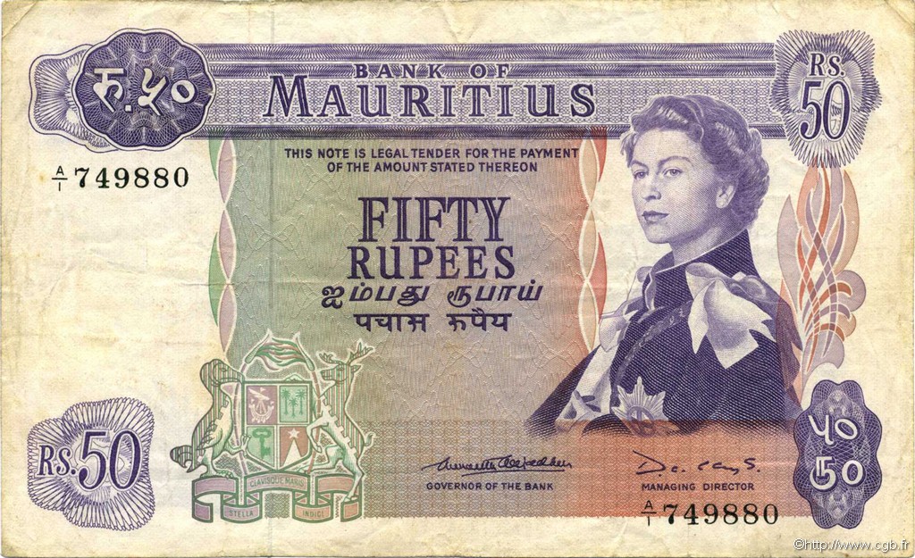 50 Rupees MAURITIUS  1967 P.33b S