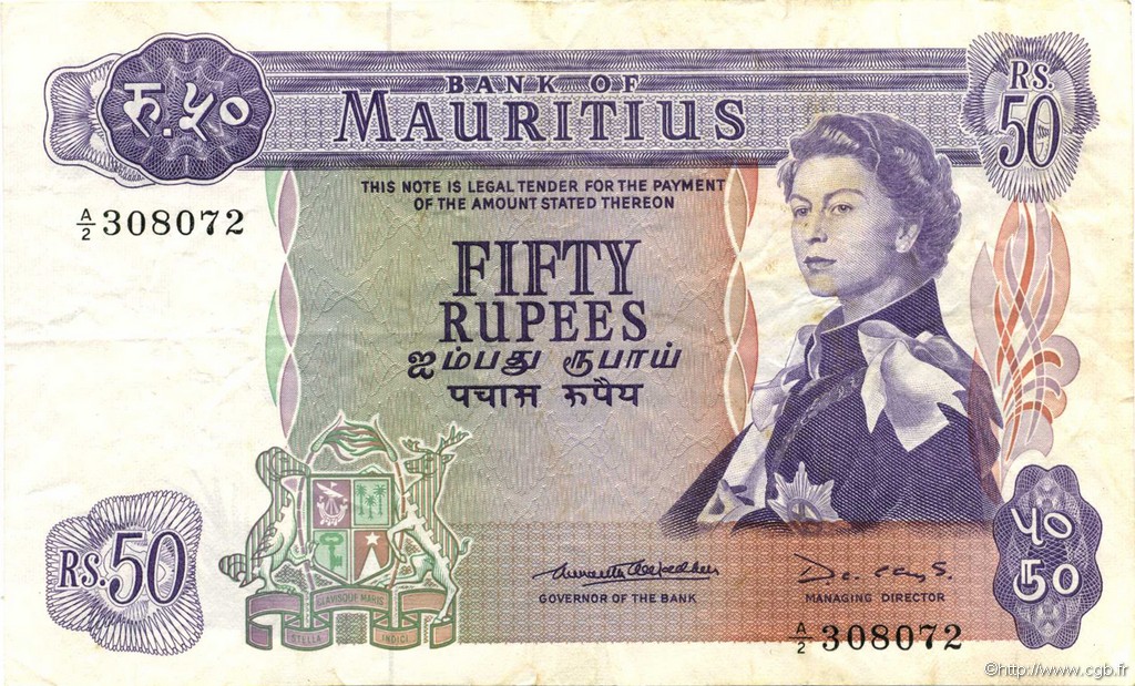 50 Rupees MAURITIUS  1967 P.33b SS