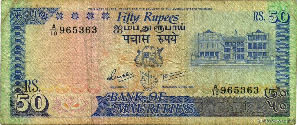 50 Rupees ISOLE MAURIZIE  1986 P.37a B