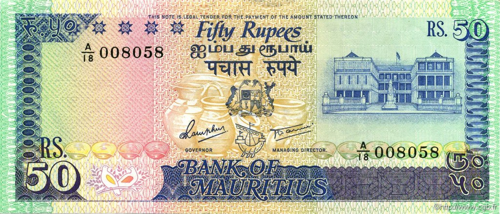 50 Rupees ISOLE MAURIZIE  1986 P.37b SPL