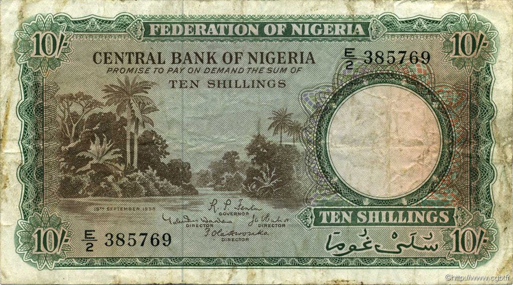10 Shillings NIGERIA  1958 P.03 q.MB
