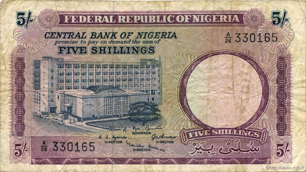 5 Shillings NIGERIA  1967 P.06 BC