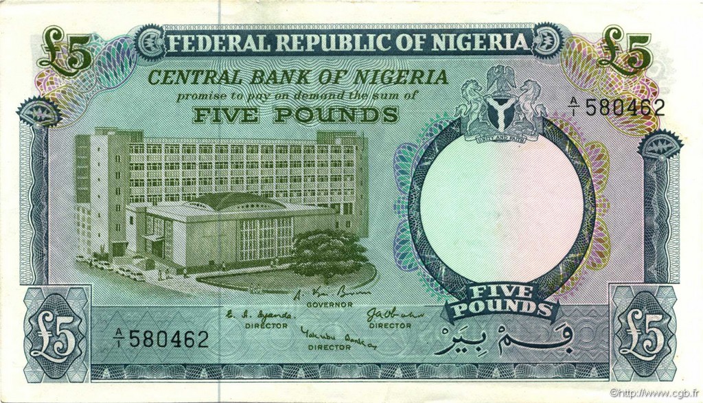 5 Pounds NIGERIA  1967 P.09 SC