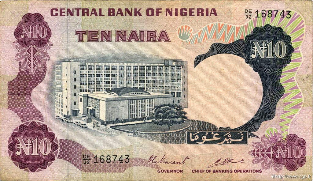 10 Naira NIGERIA  1973 P.17c F+