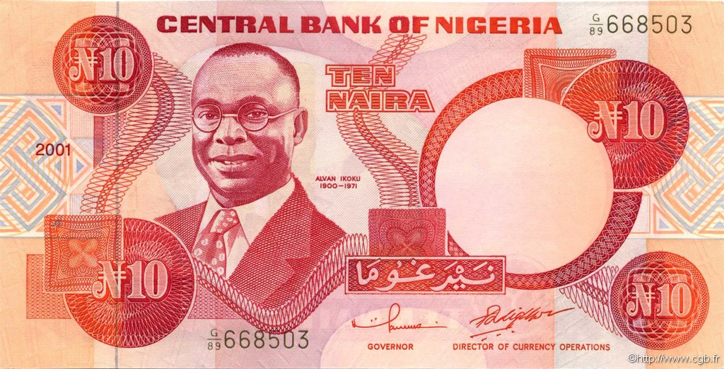 10 Naira NIGERIA  2001 P.25f UNC-